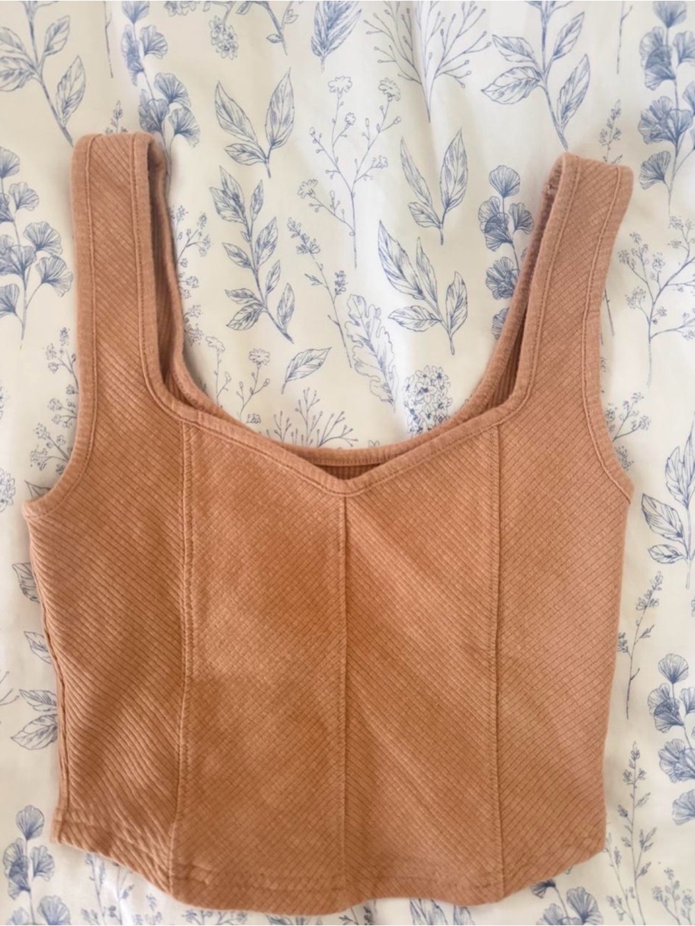 Aerie Peach / Camel Ribbed V-Seam Corset Tank Top Size Small